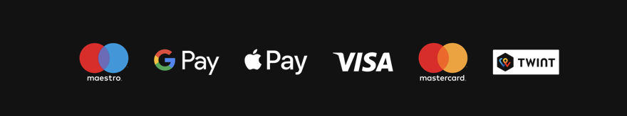 Maestro, Google Pay, Apple Pay, Visa, Mastercard, TWINT